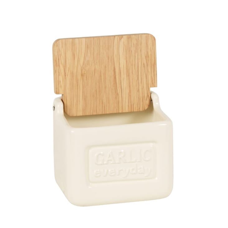 Recipiente para ajos de dolomita con tapa de madera bicolor Alt. 25 cm ...