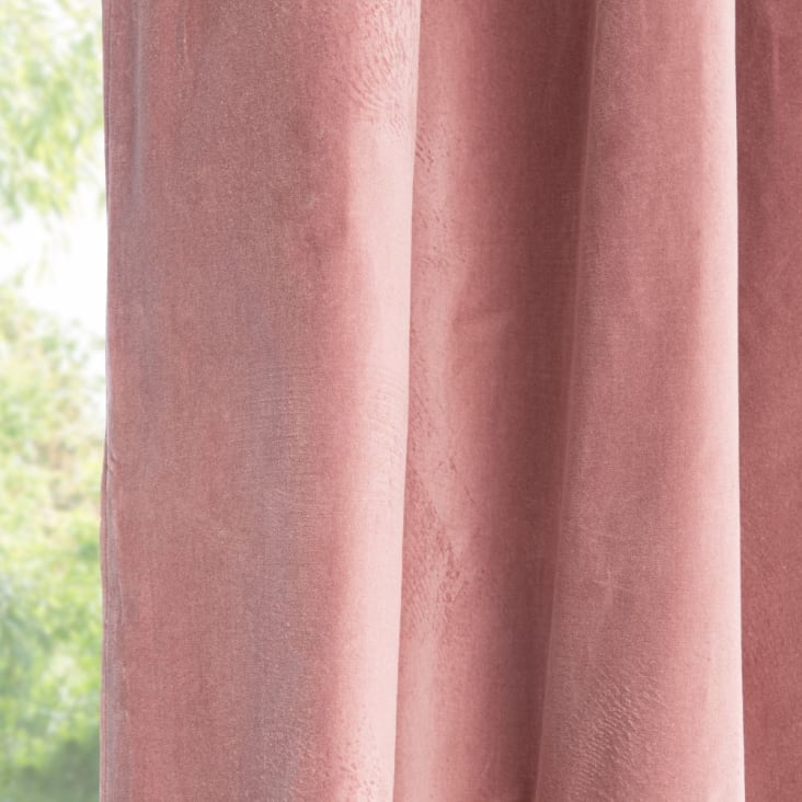 Rideau à œillets en velours de coton vieux rose à l'unité 140x300 ambiance-2