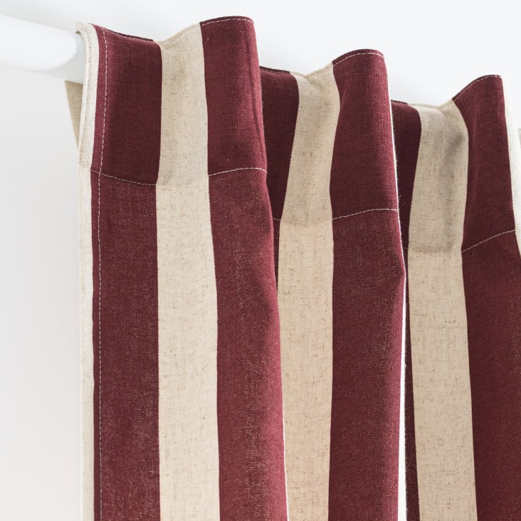 Rideau à pattes en coton et lin à rayures bordeaux et écrues à l'unité ...