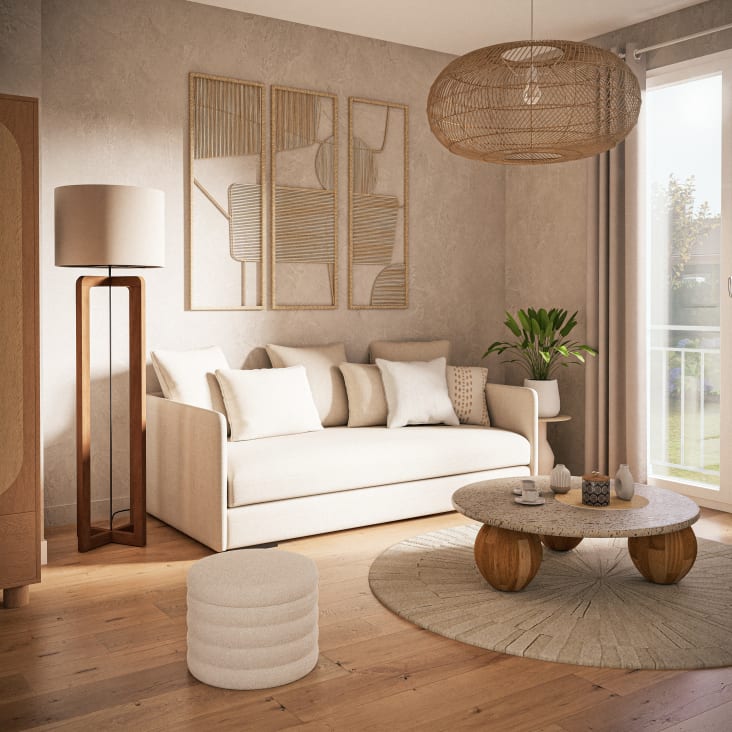 Ronde salontafel van steen en massief mangohout D100 Esfera | Maisons ...
