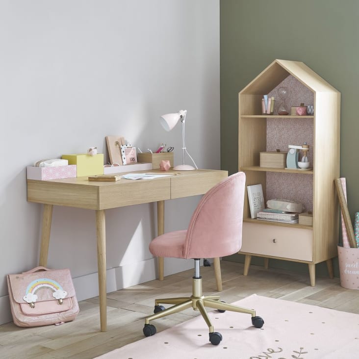 Roze en witte kinderboekenkast in huisvorm-Bucolique ambiance-10