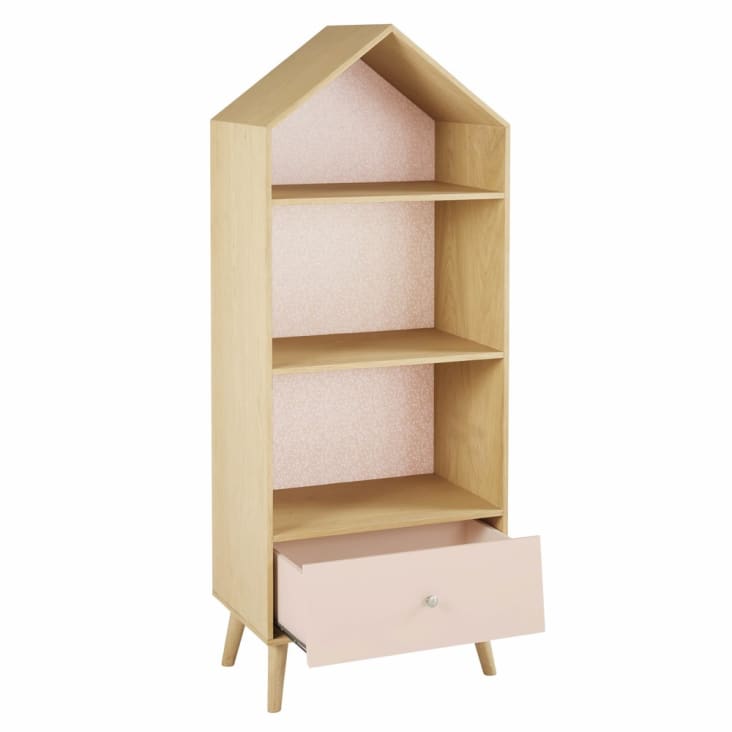 Roze en witte kinderboekenkast in huisvorm-Bucolique cropped-3