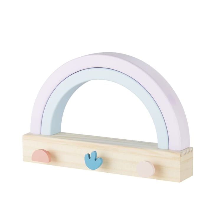 Roze, poederpaarse en blauwe grenenhouten kapstok met drie haken WYNWOOD Maisons du Monde