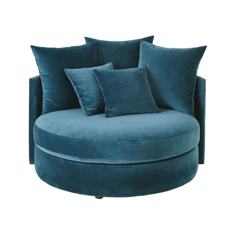 Rundes 1/2-Sitzer-Sofa mit Samtbezug, petrolblau-Dita