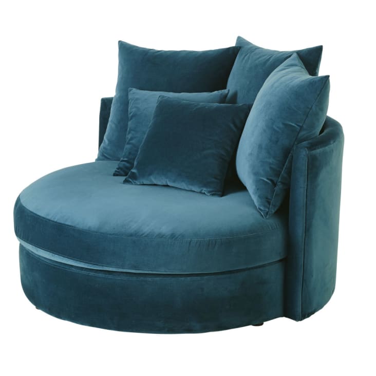 Rundes 1/2-Sitzer-Sofa mit Samtbezug, petrolblau-Dita cropped-2
