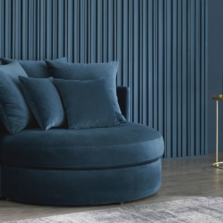 Rundes 1/2-Sitzer-Sofa mit Samtbezug, petrolblau-Dita ambiance-5