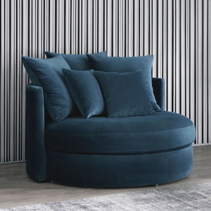 Rundes 1/2-Sitzer-Sofa mit Samtbezug, petrolblau-Dita ambiance-6