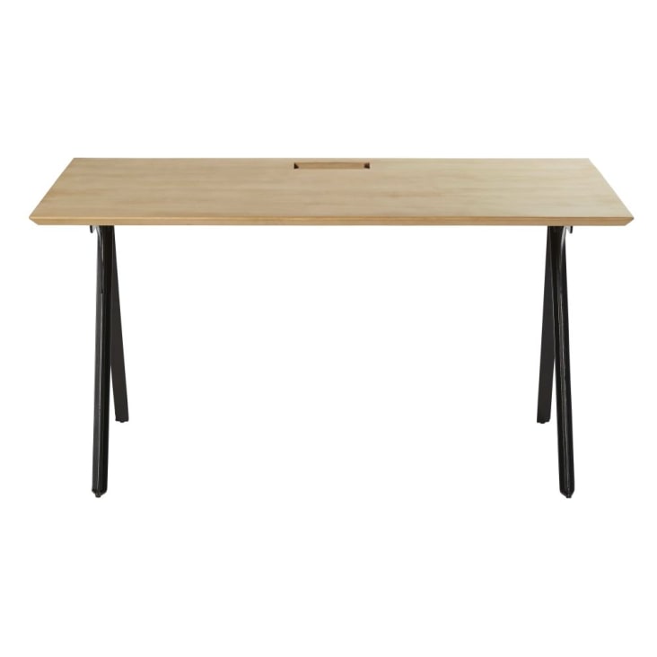 Schreibtisch für gewerbliche Nutzung aus massivem Mangoholz und schwarzem Metall-Brixton Business