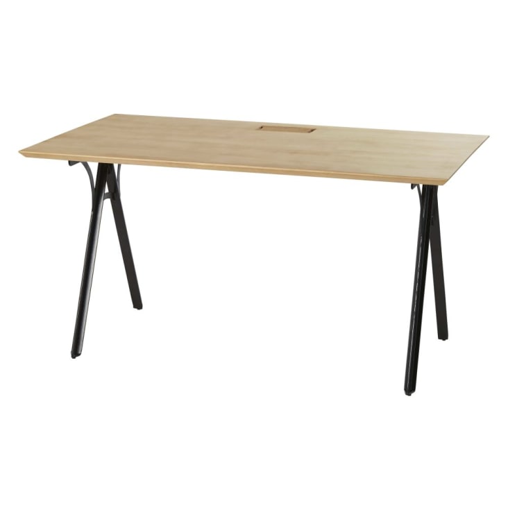 Schreibtisch für gewerbliche Nutzung aus massivem Mangoholz und schwarzem Metall-Brixton Business cropped-2
