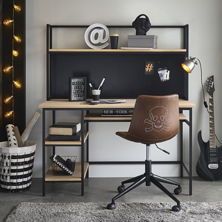 Schreibtisch im Industriestil aus schwarzem Metall und Tannenholz-Rebel ambiance-5
