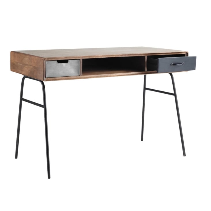 Schreibtisch im Vintage-Stil aus massivem Mangoholz und Metall-Lenox cropped-2