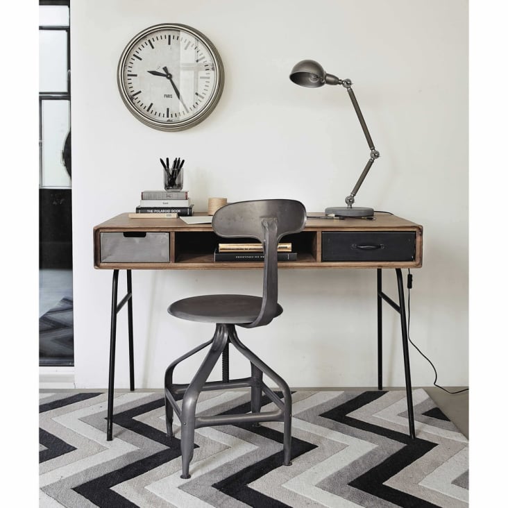 Schreibtisch im Vintage-Stil aus massivem Mangoholz und Metall-Lenox ambiance-10