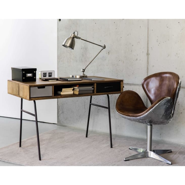 Schreibtisch im Vintage-Stil aus massivem Mangoholz und Metall-Lenox ambiance-14