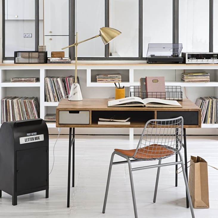 Schreibtisch im Vintage-Stil aus massivem Mangoholz und Metall-Lenox ambiance-9
