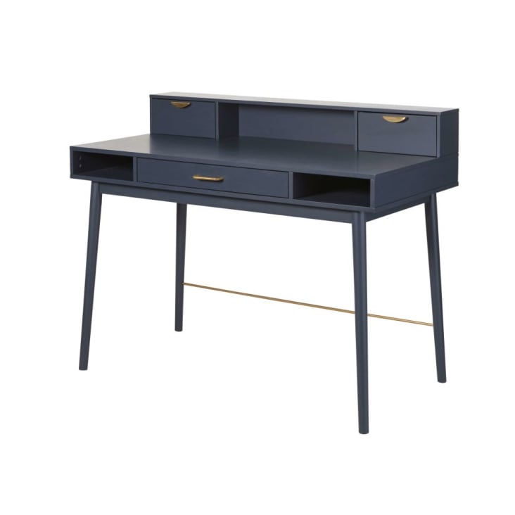 Schreibtisch im Vintage-Stil mit 3 Schubladen, dunkelblau-Penelope cropped-2