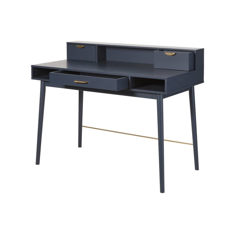 Schreibtisch im Vintage-Stil mit 3 Schubladen, dunkelblau-Penelope cropped-3
