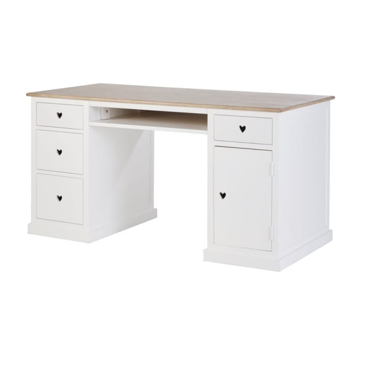Schreibtisch mit 4 Schubladen und 1 Tür, weiß-Mila cropped-2