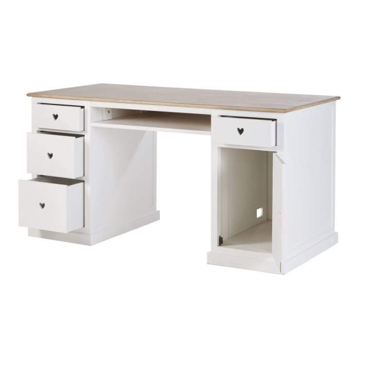 Schreibtisch mit 4 Schubladen und 1 Tür, weiß-Mila cropped-3