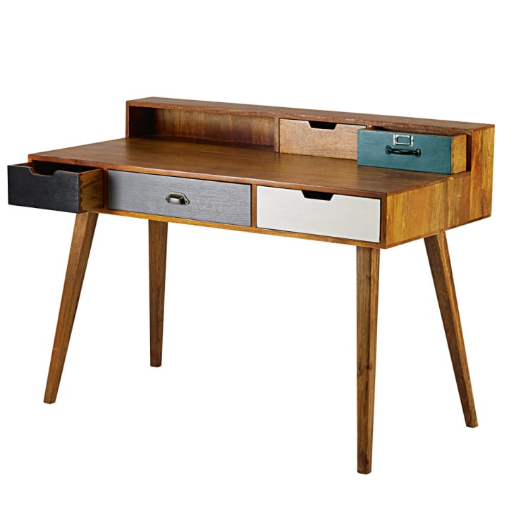 Schreibtisch mit 5 Schubladen aus massivem Mangoholz-Picadilly cropped-2