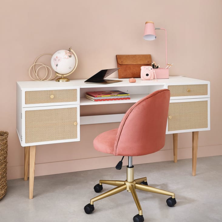 Schreibtischlampe mit Stifthalter LEXIE | rosafarbenem Heveaholz du und Maisons aus Monde Metall