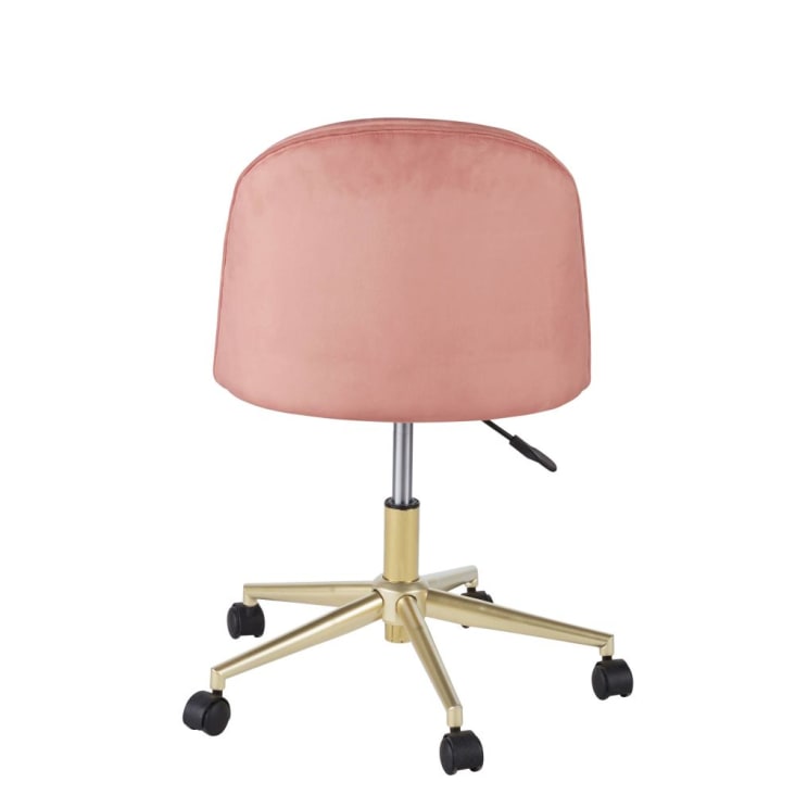 Sedia da scrivania vintage a rotelle in velluto rosa-Mauricette cropped-3