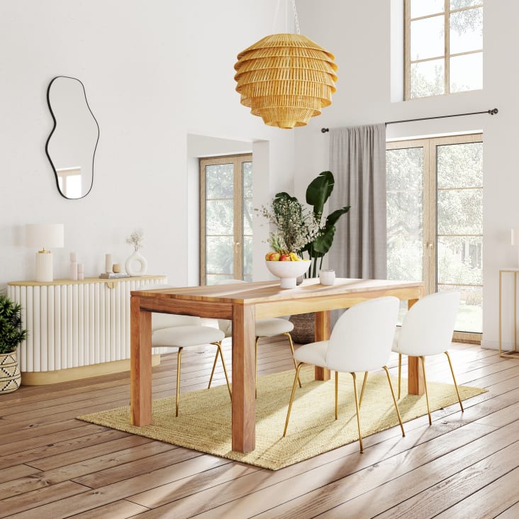 Sedia Design Scandinavo In Tessuto Bouclé - Imbottita, Gambe Acciaio Effetto Legno, Carico 120kg