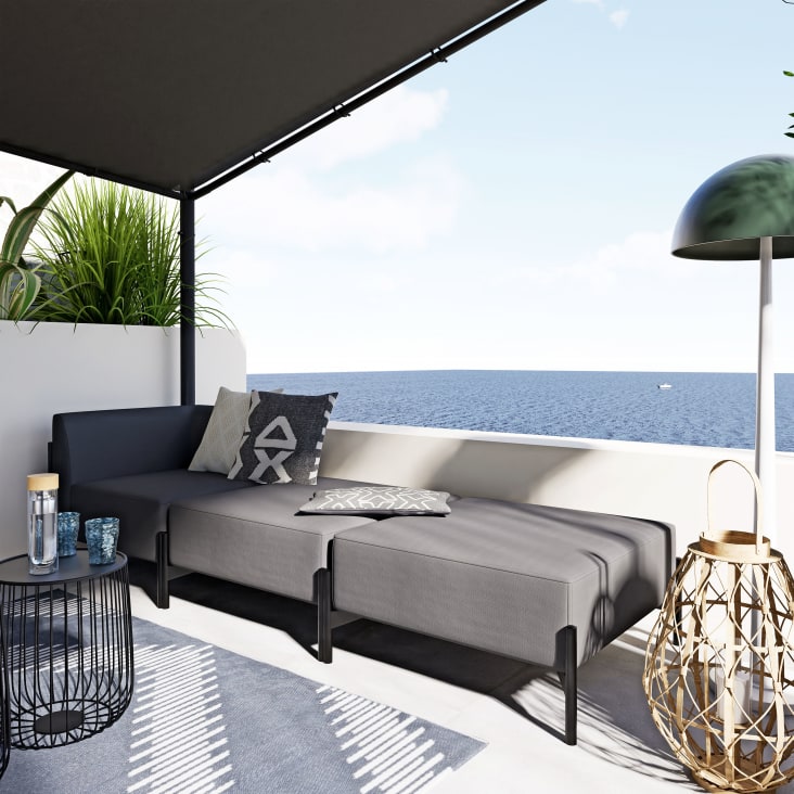 Sedia professionale per divano da giardino modulare in alluminio e rivestimento grigio antracite -Raso Business ambiance-9