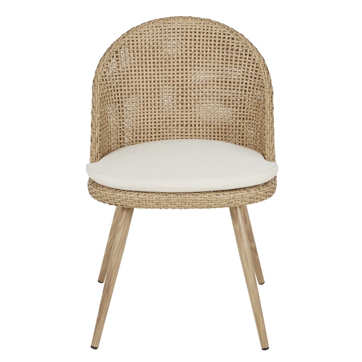 Sedie da giardino in resina effetto rattan incannucciata e cuscino écru (x2)