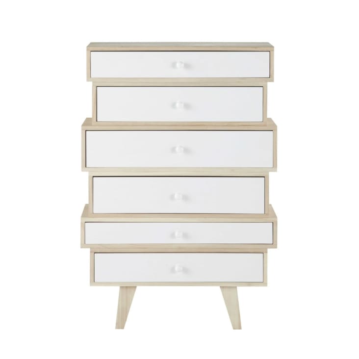 Semainier style scandinave 6 tiroirs en paulownia blanc Spring | Maisons du Monde