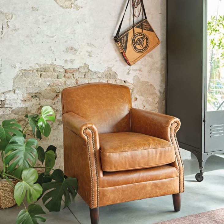 Sessel aus braunem Leder | Maisons du Monde