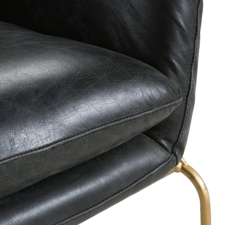 Sessel aus schwarzem, gealtertem Leder und messingfarbenem Metall-Majestic cropped-4
