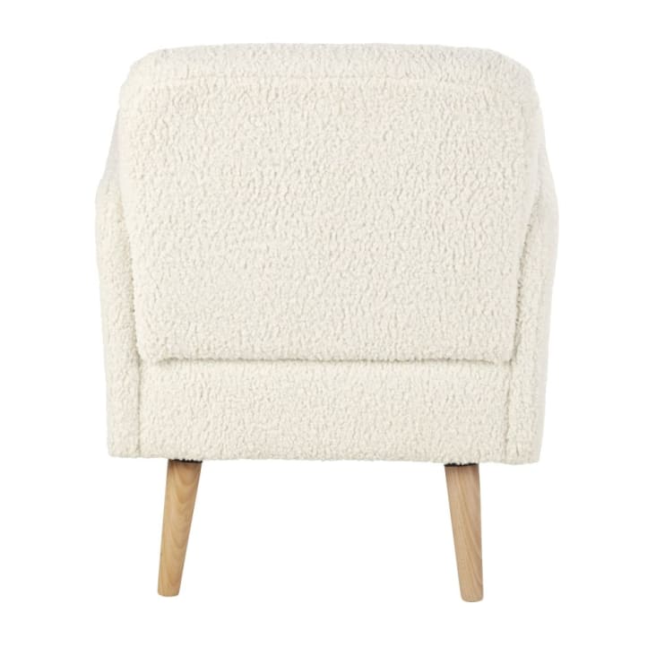 Sessel aus weißem Bouclé-Stoff mit Füßen aus Buchenholz-Honey cropped-3