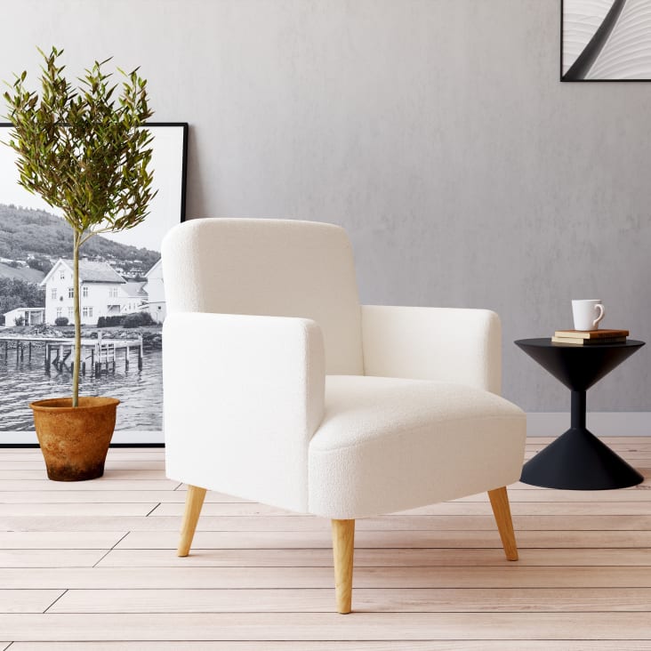 Sessel aus weißem Bouclé-Stoff mit Füßen aus Buchenholz-Honey ambiance-8