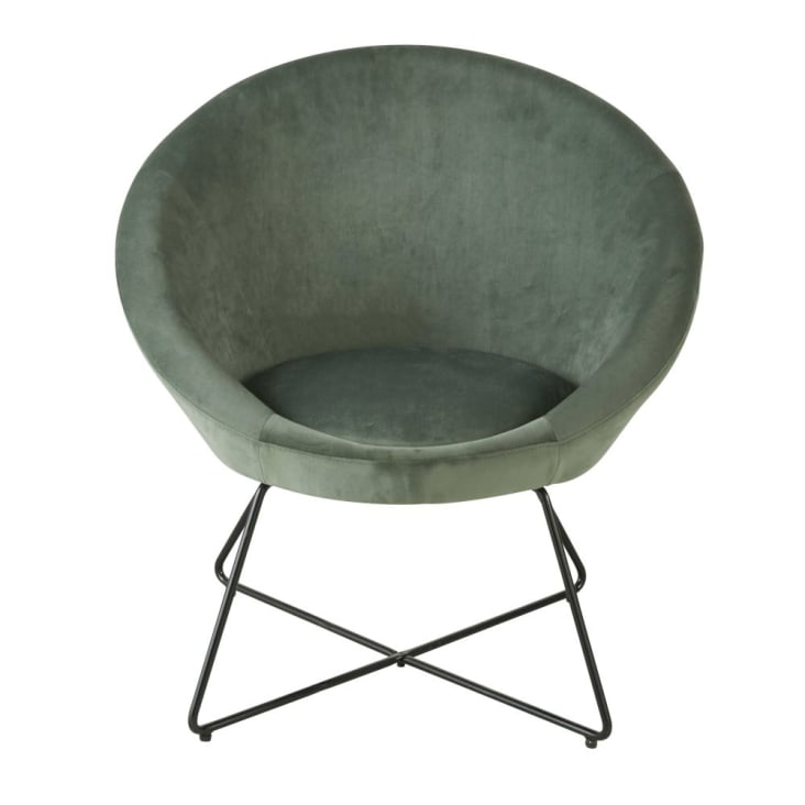 Sessel mit grünem Samtbezug und schwarzen Metallfüßen-Hipop cropped-2
