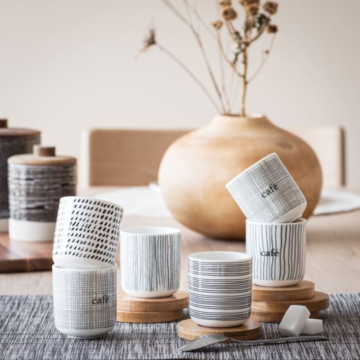 Set mit 6 Tassen aus Porzellan, Untertassen aus Bambus-NOE ambiance-3