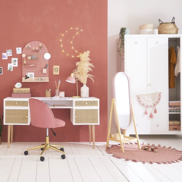 Silla de escritorio vintage con ruedas de terciopelo rosa-Mauricette ambiance-7