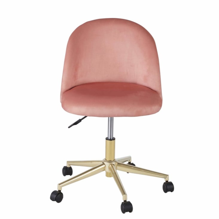 Silla de escritorio vintage con ruedas de terciopelo rosa-Mauricette cropped-2