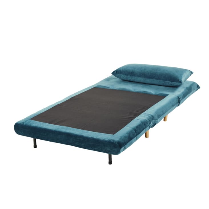 Sofá cama de 1 plaza de terciopelo azul petróleo-Nio cropped-2