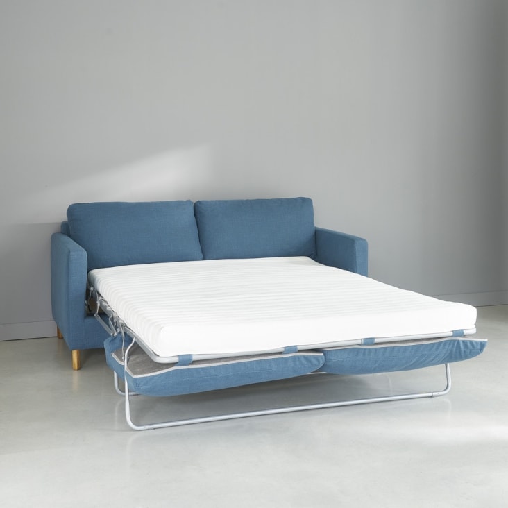 Sofá cama de 3 plazas de terciopelo azul noche, colchón 10 cm Julian