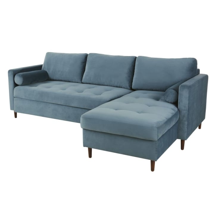 Sofá cama esquinero de 4 plazas de terciopelo azul-Olivia cropped-4