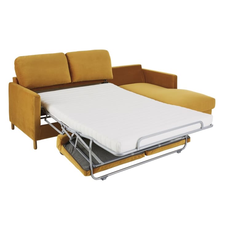 Sofá cama esquinero izquierdo de 5 plazas beige con colchón de 14 cm Julian