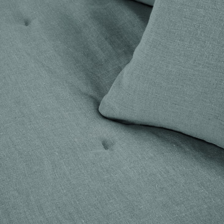 Sofá cama esquinero izquierdo de 5 plazas de lino azul celedón-Celestin cropped-4