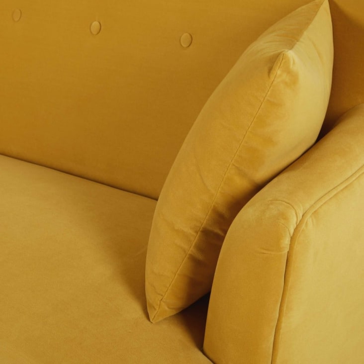 Sofá de 2 lugares de veludo amarelo-mostarda-Leon cropped-3