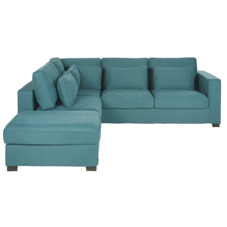 Sofá de canto de 4/5 lugares em algodão e linho azulesverdeado Milano
