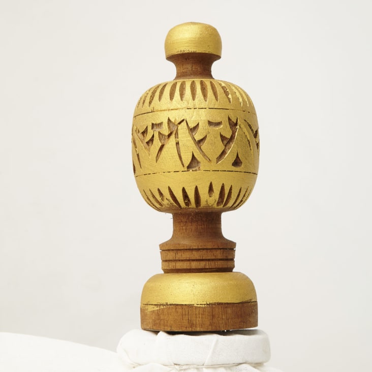 Sombrilla de algodón color crudo con motivos decorativos dorados-Ubud cropped-6