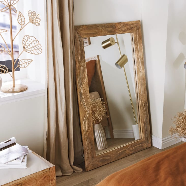 Specchio in legno di mango inciso 90x140 cm OUNA