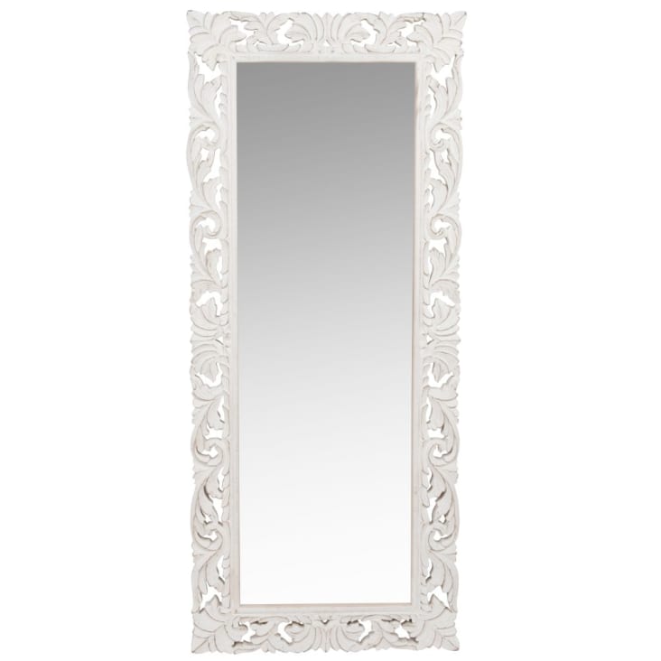 Spiegel mit geschnitztem weißem Mangoholzrahmen 54x130 LOMBOK