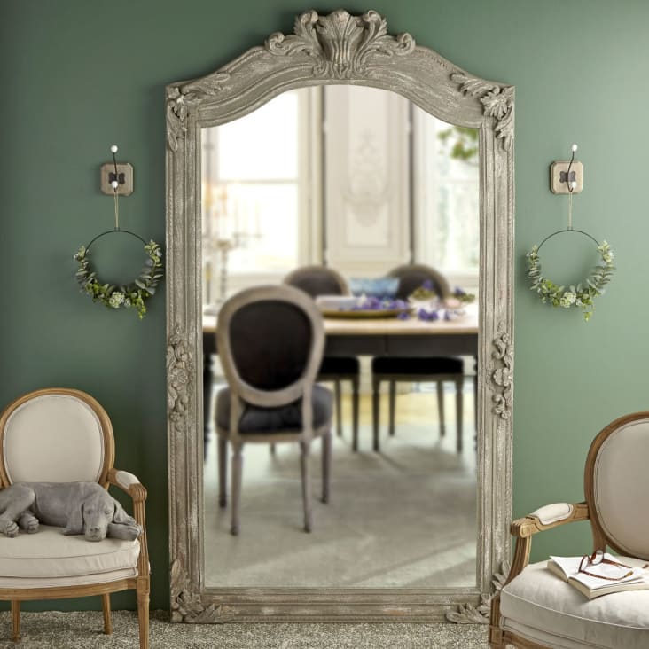 Spiegel mit Zierrahmen aus grauem Mangoholz 123x220 ANVERS