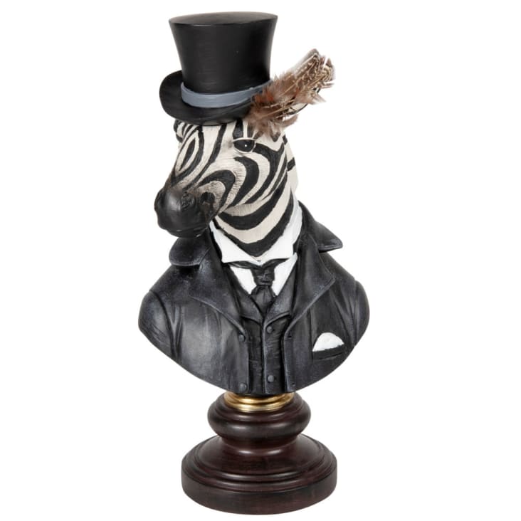 Statuetta zebra fantasia e piume nere, bianche e marroni alt. 30 cm-EUGENE
