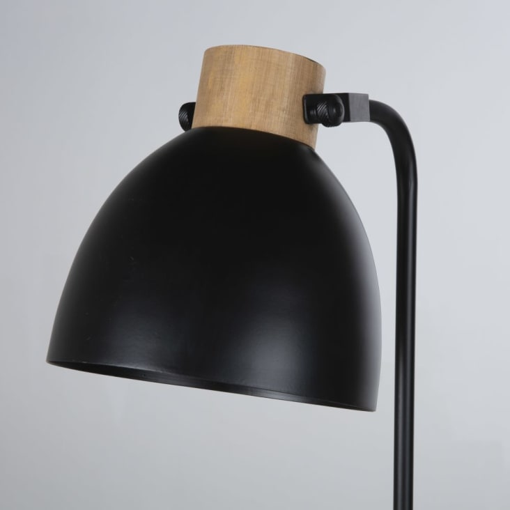 Stehlampe aus Akazienholz und schwarzem Metall, H162cm-MALLOW cropped-2